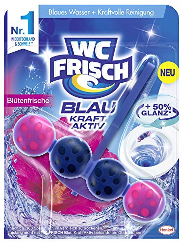 WC-Frisch Kraft Aktiv Blauspüler Blütenfrische, WC-Reiniger, 1 Stück, Farbspüler mit 50 Prozent mehr Glanz