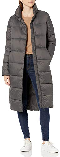 Amazon Essentials Damen Leichter, Langer Cocoon-Puffer-Wintermantel, Wasserabweisend, Durchgehender Reißverschluss, Dunkelgrau, XXL