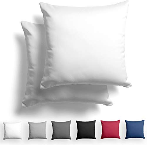 Alreya 2er-Set Mako Satin Kissenbezug 60 x 60 cm - 100% Baumwolle mit YKK Reißverschluss, Superweicher Kopfkissenbezug 60x60, Kissenhülle, Oeko-TEX® Standard Zertifiziert, Weiß, nur Kissenbezug