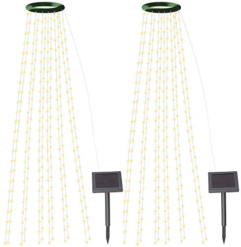 Lunartec Lichterkette Baum Solar: 2er-Set Solar-Tannenbaum-Überwurf-Lichterkette, 12 Girlanden, 300 LEDs (Weihnachtsbaum, Tannenbaumbeleuchtungen, Flammenlose Kerzen mit Fernbedienung)