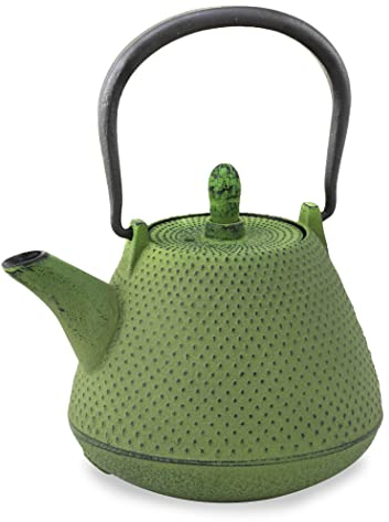 【Roji Associates】 Cast Iron Teapot, Nanbu Tekki Teapot, (ARARE - Dome Type), Made in Japan, with Tea Strainer, Inner Enamel Finish, Teapot, Color pot, Open fire Ban (13.53 fl oz/dome Green)