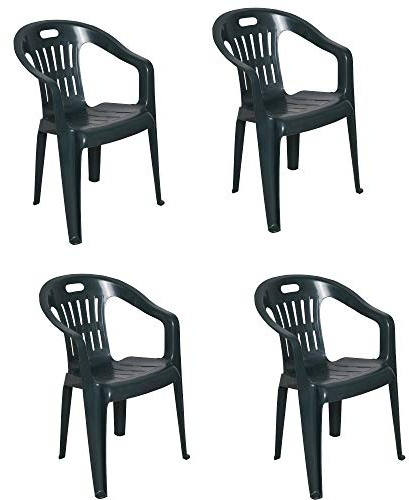 Dmora - 4er Set Gartenstühle Bisceglie, Gartensitz, Für drinnen und draußen, Mit Armlehnen und stapelbar, Made in Italy, 56x55 h78 cm, Grün