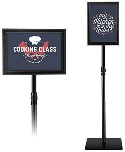 RELAX4LIFE Porte-Affiche sur Pied Hauteur Réglable 73,5-118 CM | 78,5–123CM en Alu, Présentoir Horizontale ou Verticale pour Mariages, Expositions, Magasins et Menus (A4, Noir)