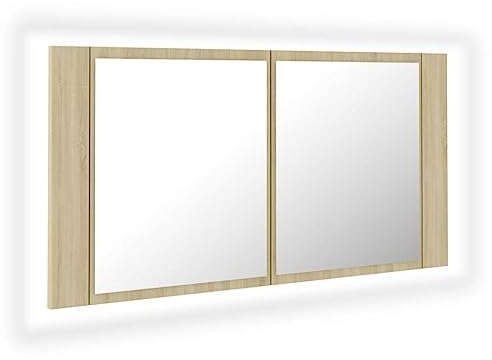 vidaXL LED Bad Spiegelschrank Badezimmerspiegel Badspiegel Spiegel Badschrank Badezimmerschrank Hängeschrank Wandschrank Sonoma-Eiche 90x12x45cm Acryl