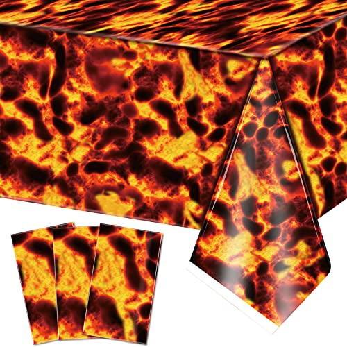 PE Kunststoff Lava Tischdecken Wiederverwendbare Party Bedarf Rechteckige wasserdichte Ölbeständige Tischdecke Feuer Vulkan Tischdecken für Party Outdoor Dekor, 51,2 x 86,6 Zoll (3 Stücke)