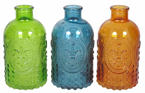 INNA-Glas Glas Flaschen Ursula mit Muster, 3 Gläser, bunt, 12,5 cm, Ø 6,5 cm - Tischvase