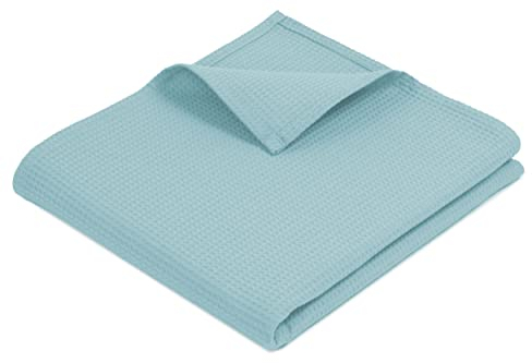 ZOLLNER Kuscheldecke in 150x200 cm - knitterarme und atmungsaktive Couchdecke in hellblau - waschbar bis 60°C – Zeitloses Waffelmuster - Hotelwäschequalität - Oeko Tex® Zertifiziert