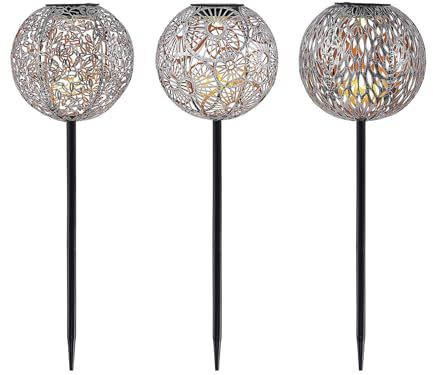 Lindby 3er Set LED Solarleuchte Vilani (spritzwassergeschützt in Alu aus Metall (3 flammig,) - Dekorationsleuchte Solarlampe