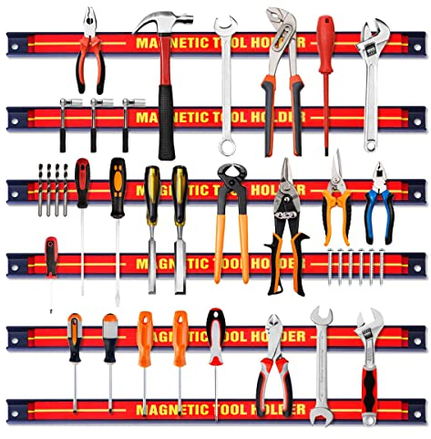 COSTWAY Set of 3/6 Magnetic Tool Holder, Heavy Duty Wall Mount Screwdriver Holder Rack Strip, Space-saving Magnetic Tool Organizer Bars for Garage Workshop Kitchen (6 Pcs)