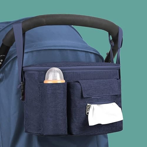 Bolsa Organizadora Para Cochecito,Bolsa de Cochecito Impermeable,Gran Capacidad Bolso Organizador Carrito Bebe Universal,Bolso Carro Bebé con Sangle réglable para el Hombro Accesorios de bebé azul