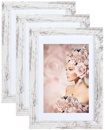 IDEAL TREND 3er Pack Holz Bilderrahmen Foto Plexi Rahmen Acryl Collage Wanddeko Poster S215: Farbe: Shabby-Weiß | Format: 15x20