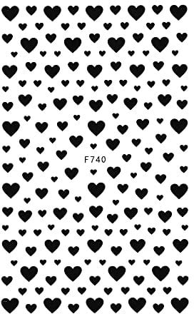 Nail Art Red Black White DIY Manicure Self-Adhesive Decals 3D Love Heart Nail Stickers(F740 black)