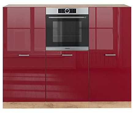 Vicco Küchenblock R-Line, Bordeaux Hochglanz/Eiche Gold, 180 cm ohne Arbeitsplatte