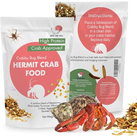 Crabby Bug Blend Natural Hermit Crab Food – Crickets, Mealworms & Sprouted Veggies – 28g – Snout and Shell