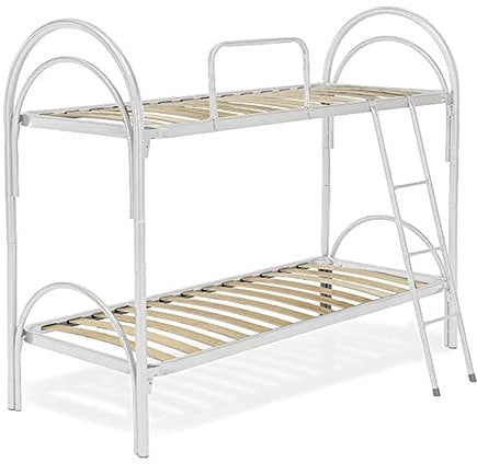 Comprarredo Letto a castello scomponibile salvaspazio con reti a doghe 80x190 e telaio in acciaio con scaletta e sponda anticaduta, colore struttura bianco