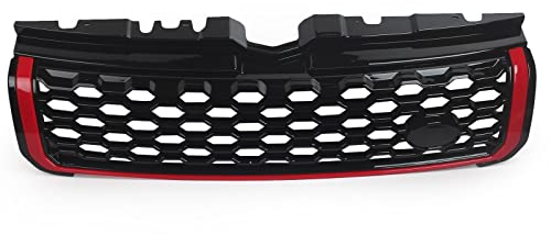 Kühlergrill Renngrills Für Land Für Rover Für Range Für Rover Für Evoque 2012–2018, Schwarz/Silber/Rot Frontgrill Auto Oberer Stoßfänger Kühlergitter Kühlergrill Streifen (Farbe : Rot)