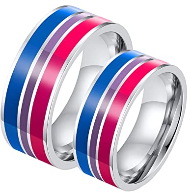 Hoisy Verlobungsring Damen und Herren, Verlobungsring für Männer LGBT-Ring mit Mehrfarbiger Emaille Größe Frauen 60 (19.1) und Männer 62 (19.7)