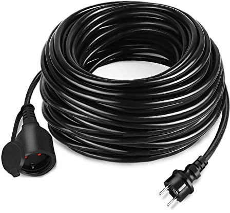 Aufun Cable de extensión de 10 m con Tapa Protectora de Uso al Aire Libre Cable de alimentación de extensión 3500 W 230 V IP44 con Schuko Enchufe de Contacto de protección de Cable de Obra (30 m)