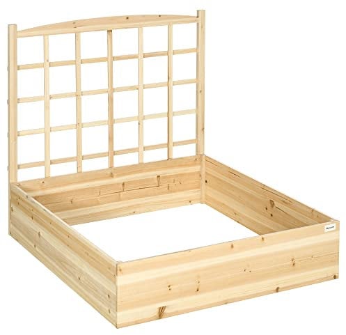Outsunny Jardinera de Madera con Enrejado Arriate de Jardín con Celosía Jardinera de Caja Huerto Urbano para Trepadoras Cultivos Verduras Flores 110x116x120 cm Natural