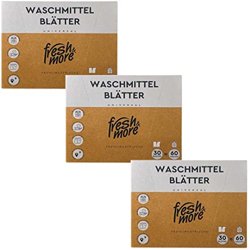 Fresh & More Waschmittelblätter bis zu 60 Waschgänge Frühlingsfrische Vollwaschmittel (3er Pack) 90 Blatt