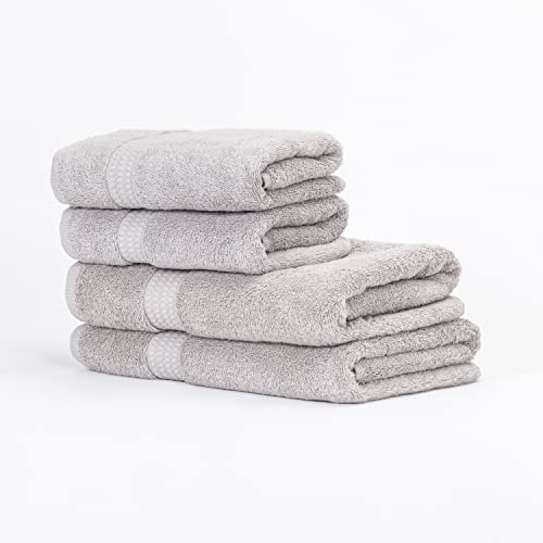 TRAMAS+ Juego de Toallas Premium 700gr de 4 Piezas, 100% Algodón, 2 Toallas de Mano 50x100 cm y 2 Toallas de baño de 70x140cm, Extra Suaves, Secado Rápido, Alta Absorción - Gris Perla