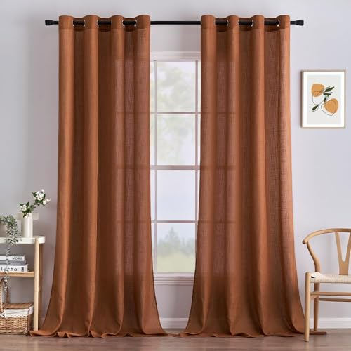MIULEE Gardinen Vorhänge Schlafzimmer Vorhang Kaffeebraun Gardine Wohnzimmer Leinenoptik Gardinen mit Ösen Fenster Halbtransparent Vorhang Modern Innen Balkontür Küche Vorhänge 140 x 245 cm
