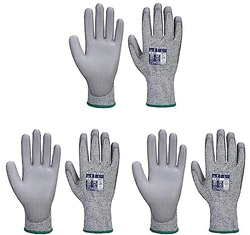 Portwest A622 Cut Resistant MR PU Palm Glove Grey, Medium (Pack of 3)