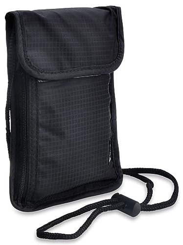 TNSLAND Pochette Tour de Cou Sac de Cou Bloqueur RFID Anti–vol Sac de Passeport Imperméable pour Documents (Noir)