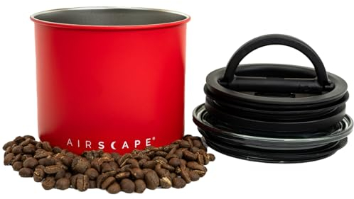 Planetary Design Airscape Edelstahl-Kaffeedose, Lebensmittelaufbewahrungsbehälter, patentierter luftdichter Deckel, überschüssige Luft herausdrücken, hält Lebensmittel frisch (klein, mattes Rot)