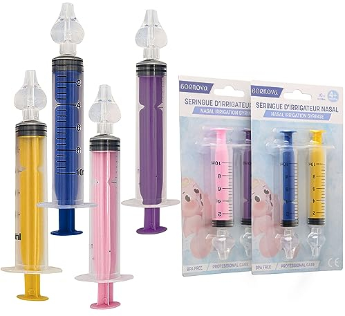 4 Jeringas (1 de cada color) - Jeringa Lavado Nasal Bebé, Aspirador Nasal para Bebé, Jeringuilla Lavado Nasal, Lavado Nasal y Saca Mocos para Bebés - BORNOVA
