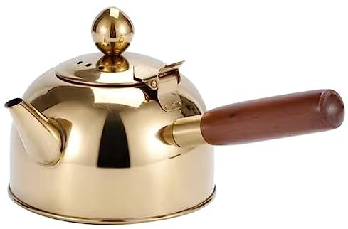 JYARZ Wasserkessel Induktion Pfeifender Teekessel Aus Edelstahl, Teekannenkessel Mit Holzgriff Für Den Gasherd Zu Hause Wasserkessel Gasherd (Color : Gold, Size : 680Ml)