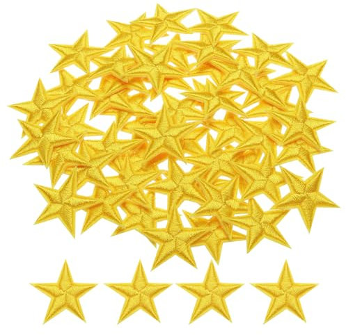 sourcing map Small 5Star Iron on Patches Embroidered Sew Patches Appliques Garment Embellishments for Clothing Repair Backpack Shoes Decoration 2.9x2.9cm/1.14x1.14 Pack of 50 (Yellow)