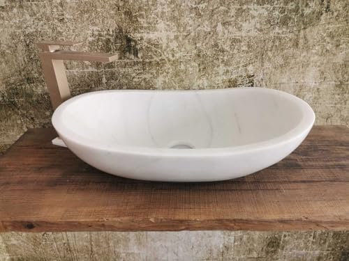 Lavabo en marbre blanc blanc opaque, dimensions 60 x 35 x 15 cm, photos réelles de l'évier, lavabo blanc oval, lavabo blanc opaque, lavabo moderne blanc ovale, lavabo design blanc ovale