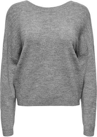 ONLY Damen Onlmanifesta Ls Reversible Bf KNT Pullover, Light Grey Melange/Detail:Black lace, M