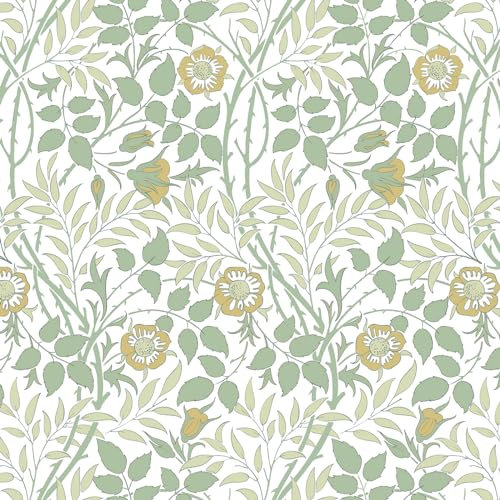 Fiula Selbstklebende Tapete Klebefolie 39.5cmx5m Blumentapete Gelb Blumen Grün Wasserdicht Möbelfolie Blätter Wandtapete Dekorfolie Abnehmbar Klebetapete Schrank Wohnzimmer Schlafzimmer Wallpaper