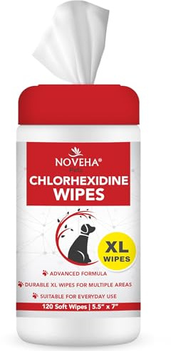 NOVEHA XL Cleansing Wipes with Aloe for Cats and Dogs - Pet Wipes for Facial, Finger Folds, and Underarms - Extra Large Size (5.5 x 7) - 120 Count