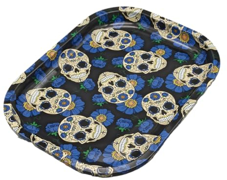Bandeja para Liar de Metal 18 × 14 cm | Rolling Tray Ligera 90 g | Diseño Calaveras Mexicanas | Bandeja Metálica Compacta para Fumadores y Especias