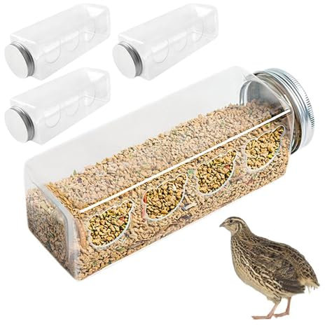 4pcs Wachtelfutter transparente Kükenfuttermittel Rutin Hühnerfutterkasten Hühnerfutter mit 4 Bärenförmigen Löchern für Küken kleine Vögel, Hühnerfuttermittel