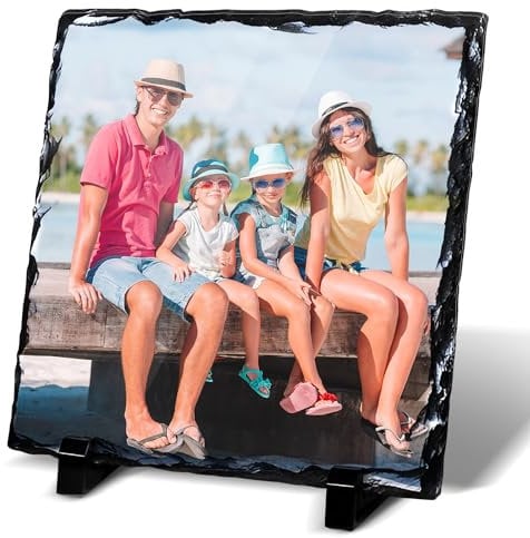 Personalised Photo Slate, 15 x 15cm - Square-Shaped Rock Slate Pictures, Glossy Print & Full Colour Finish - Personalised Picture Gifts in Natural Rock Slate with Carved Edges for Home & Office