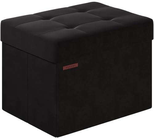ABHENG Folding Storage Ottoman, Velvet Storage Bench, Footrest, Bed End Stool, Footstool, for Living Room, Bedroom and Office,31 x 41 x 31 cm, 200 kg Load Capacity, Ink Black,ASND03B