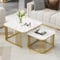 Merax Quadratisch Couchtisch 2er Set, Moderne Wohnzimmertisch mit Marmor Furnier, Hochglanz Satztisch mit Stauraum, für Wohnzimmer, Balkon und Büro, Metallgestell, Weiß und Gold