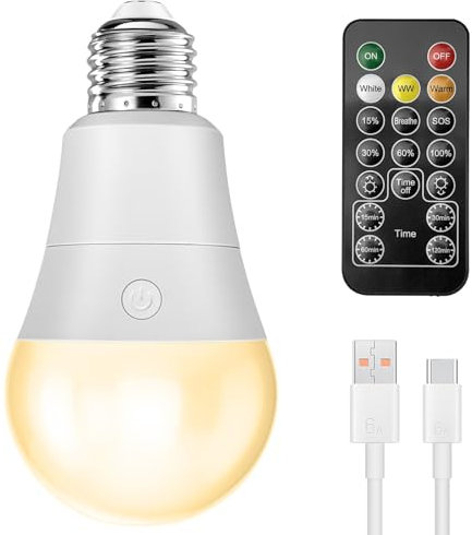 E27 LED Lampen, Wiederaufladbarkeit LED Glühbirne mit Fernbedienung, Herausnehmbar Magnetische Glühbirnen, 7W Leuchtmittel mit E27 Sockel, Dimmbare Lampe mit Timing Funktion,3 Farbtemperatur,350Lm