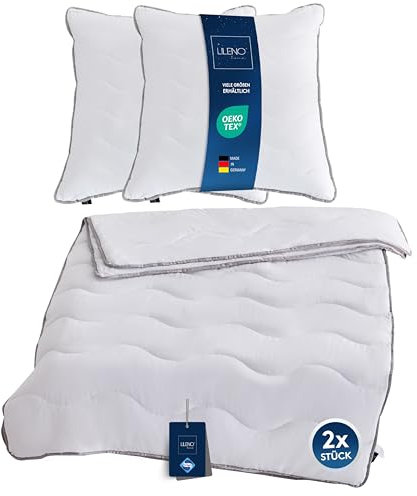 LILENO HOME Premium 4-Jahreszeiten Bettdecke 135x200 cm + Kissen 80x80 cm [2er Set] mit Sanitized Hypoallergen - Bettdecke 135x200 cm + Kissen 80x80 cm - für Sommer u. Winter - Kochfest bis 95°C