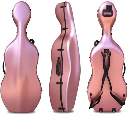 Yinfente Custodia per violoncello 4/4 in fibra di carbonio, manico integrato, ruota, cinturino posteriore, portatile, custodia rigida leggera e impermeabile, bel regalo per le vacanze (oro rosa)