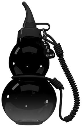 Hmtbet Kürbistasse, Wärmflasche mit bezug für Outdoor-Reisen, Fitness, Sport, tragbar, im chinesischen Retro-Stil inspiriert, auffällige Wasserflasche im Kürbis-Stil,Schwarz