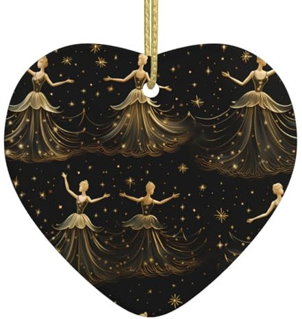 WZYWHJ Christmas Ceramic Heart Pendant Decoration for Tree Hanging Festival Ornaments women's nutcracker ballet xmas dance Pattern