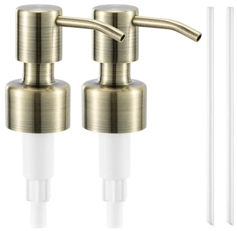 Navaris 2x Dispensador de jabón líquido - Set de 2x recambio de dosificador de acero inoxidable de repuesto - Cabezal para botellas de 26 a 28 mm - Dispensador Dorado Mate