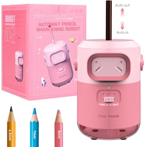Elektrischer Bleistiftspitzer, Vankarr Automatischer Anspitzer Kinder, 2000mAh USB Aufladbar Auto-Stop Elektrischer Anspitzer für 6.5-8mm Bleistifte Buntstifte, Kinder, Schule, Zuhause Büro, Rosa