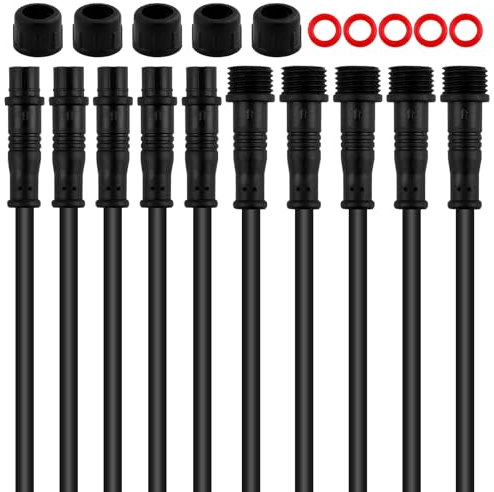 5 Pezzi Connettore Impermeabile 2 Pin 20AWG, Connettori Maschio e Femmina, Cavi di Prolunga da 20 cm, Connettore impermeabile 2 fili, per Auto, Motociclette, Camion, Barche e Luci a Striscia LED