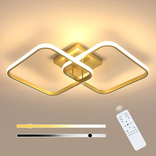 Toolight LED Deckenleuchte Dimmbar, 50W 5625LM Deckenlampe Quadratische Dimmbar mit Fernbedienung 3000-6500K, 59cm Acryl-Deckenleuchte für Küche Wohnzimmer Schlafzimmer Badezimmer Flur Küche, Gold